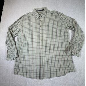 Hoggs of Fife Men Large Tan Plaid Long Sleeve Button Front Preppy Dress Shirt